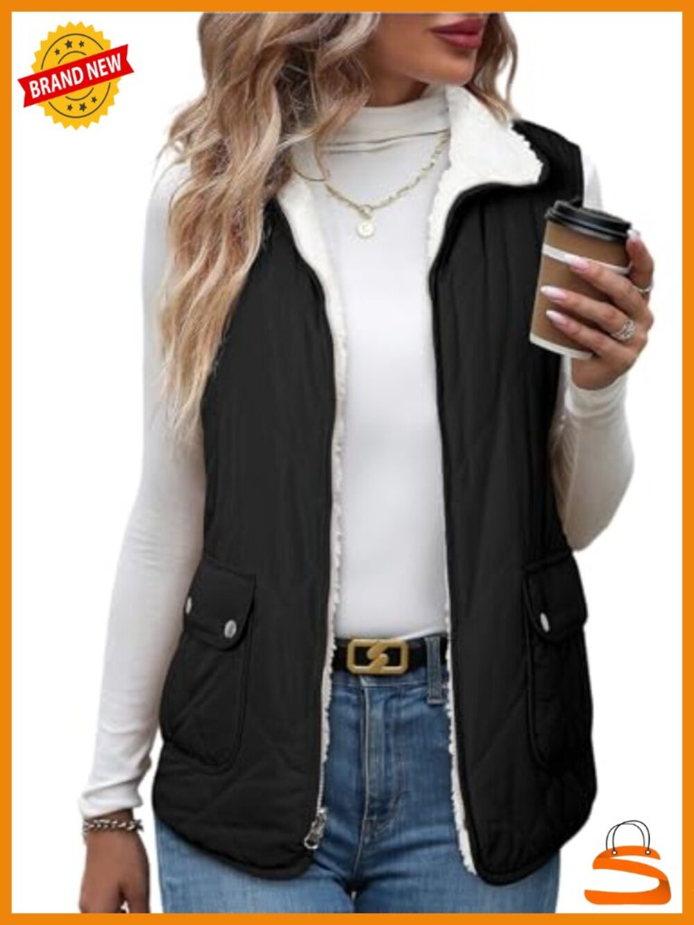 SHEWIN Women's Reversible Puffer Vest Zip Up Sleeveless Quilted Winter Outerwear